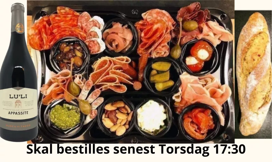 Charcuteriplatte med vin